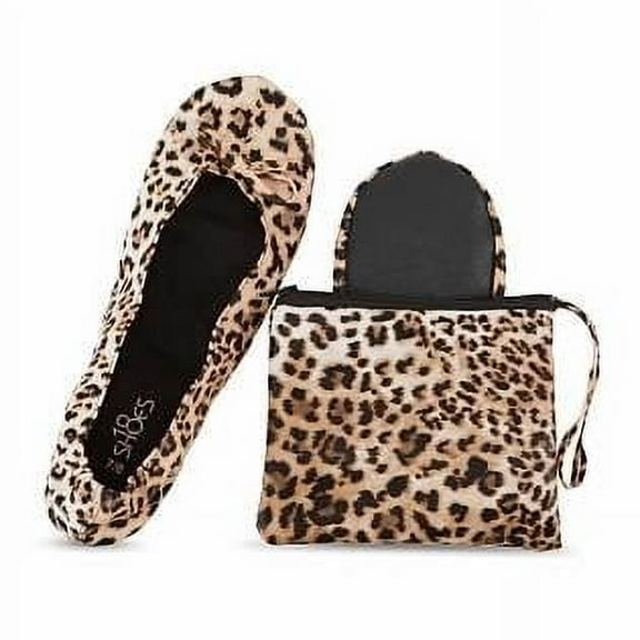 Shoes8teen Women's Foldable Portable Travel Ballet Flat Shoes w/Matching Carrying Case (7/8, Leopard sh18-1)