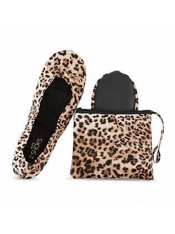 Women's Foldable Portable Travel Ballet Flat Shoes w/Matching Carrying Case (7/8, Leopard sh18-1)