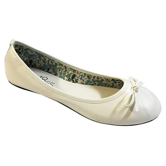Shoes8teen Womens Ballerina Ballet Flat Shoes Solids/Leopard & Sequins 113 white 7