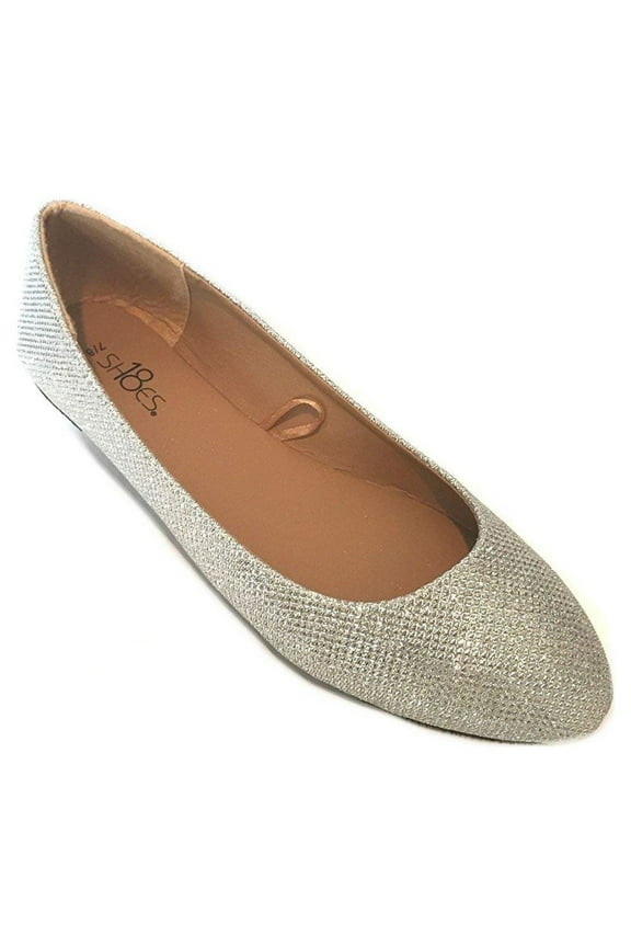 Womens Ballerina Ballet Flat Shoes 8600 Silver Glitter 7