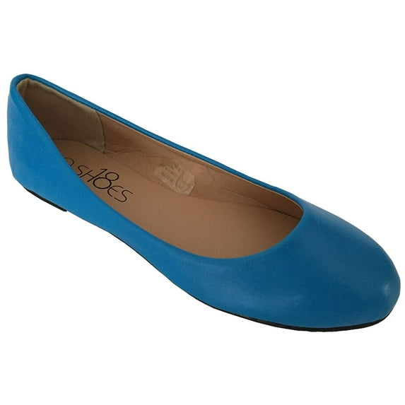 Shoes8teen Womens Ballerina Ballet Flat Shoes (10, Blue PU 8600)