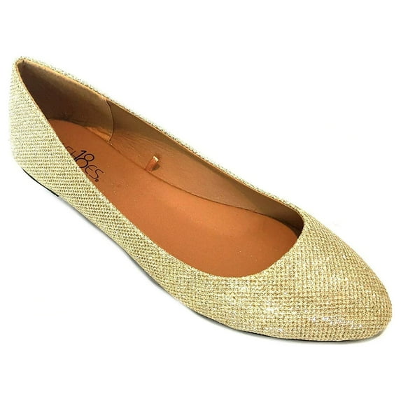 Shoes8teen Womens Ballerina Ballet Flat Shoes 8600 Gold Glitter 5