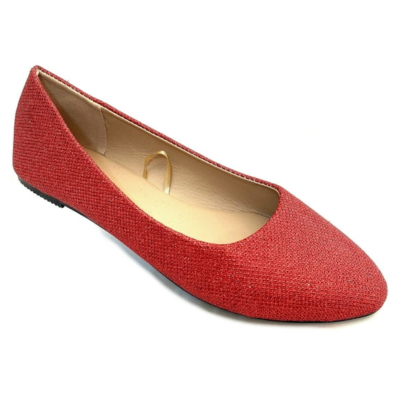 Shoes8teen Womens Ballerina Ballet Flat Shoes 8600 Red Glitter 8