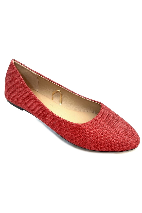 Womens Ballerina Ballet Flat Shoes 8600 Red Glitter 8