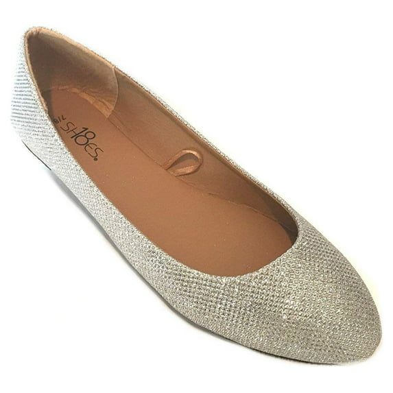 Shoes8teen Womens Ballerina Ballet Flat Shoes 8600 Silver Glitter 7.5