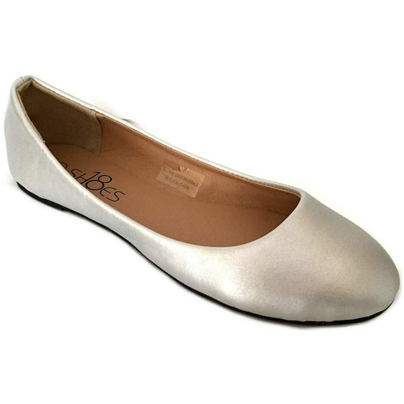 Shoes8teen Womens Ballerina Ballet Flat Shoes (6, Silver PU 8600)