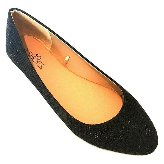Shoes8teen Womens Ballerina Ballet Flat Shoes 8600 Black Glitter 7