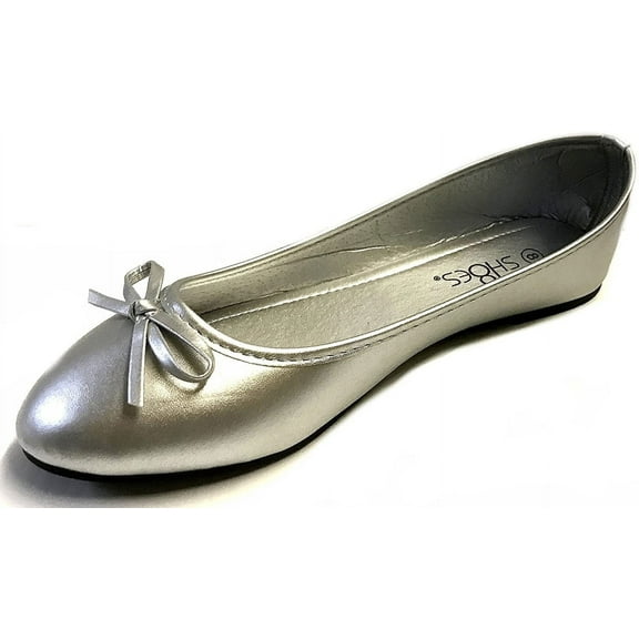 Shoes8teen Womens Ballerina Ballet Flats Shoes 8500 Silver 7.5