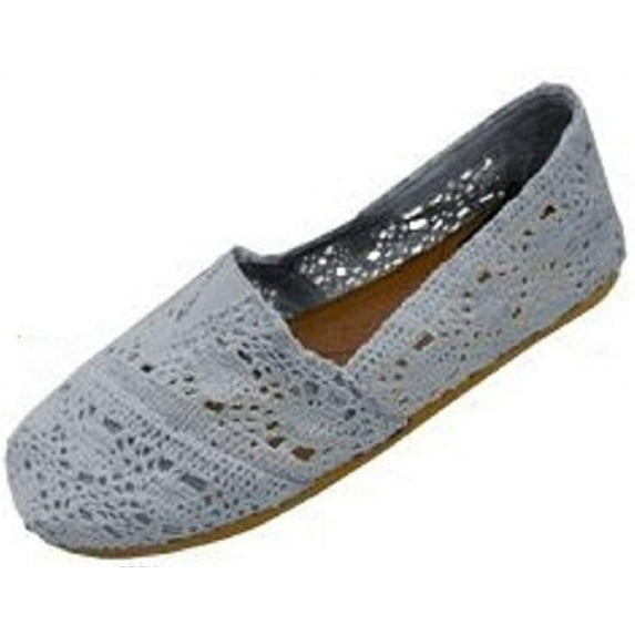 Shoes8teen Womens Canvas Crochet Slip on Shoes Flats 3008grey5/6