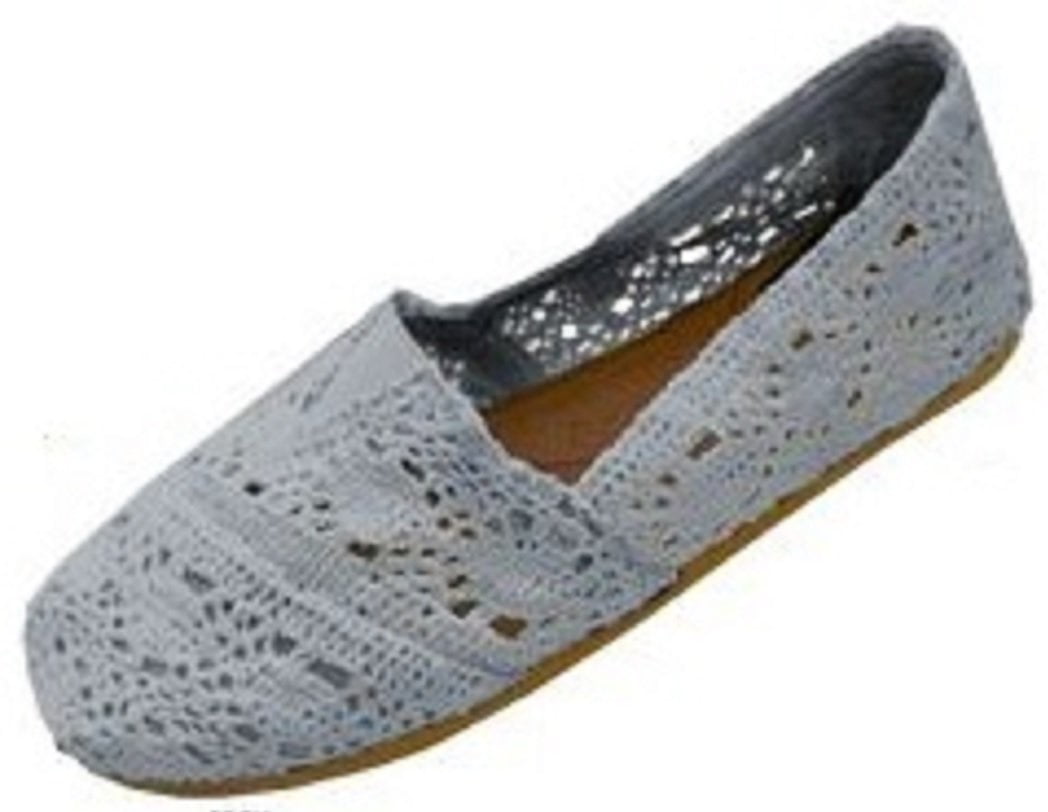 Shoes8teen Womens Canvas Crochet Slip on Shoes Flats