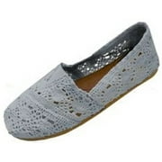 SHOES8TEEN Womens Canvas Crochet Slip on Shoes Flats 3008 Grey 11