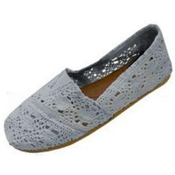 Shoes8teen Womens Canvas Crochet Slip on Shoes Flats 3008 Grey 11