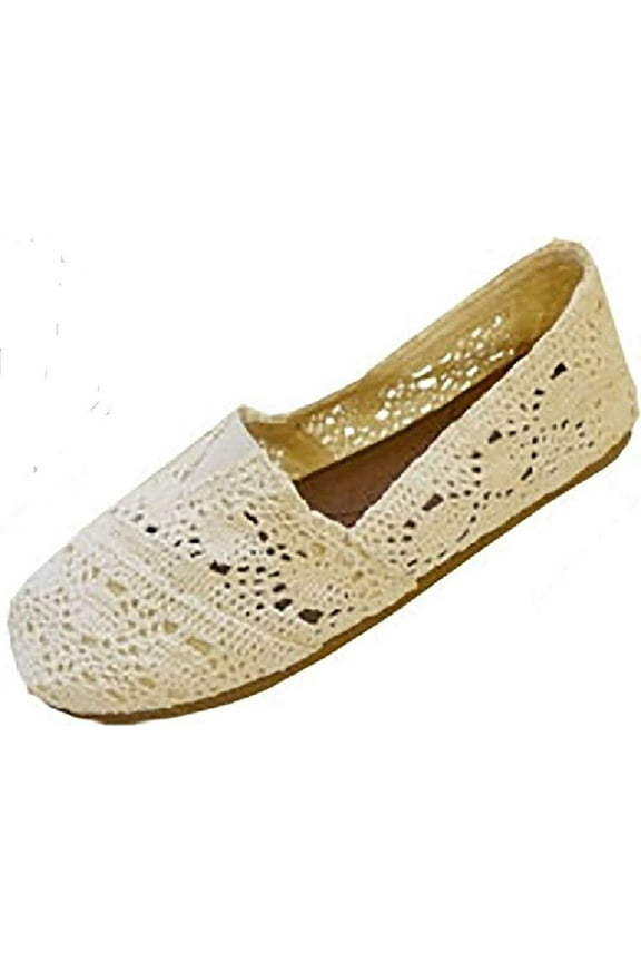 Womens Canvas Crochet Slip on Shoes Flats (7/8, Cream 3008)