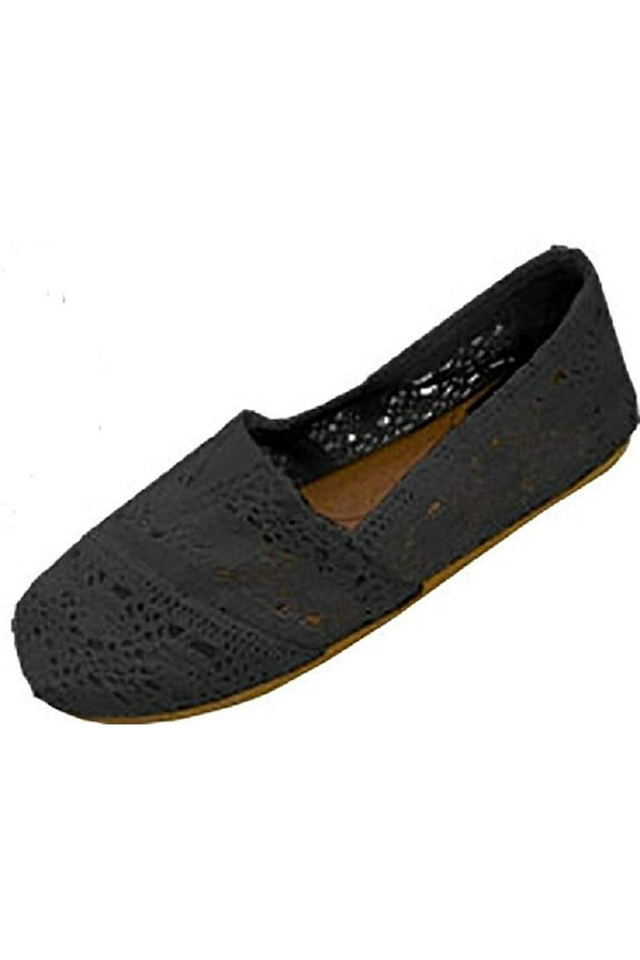 Womens Canvas Crochet Slip on Shoes Flats (7/8, Black 3008)