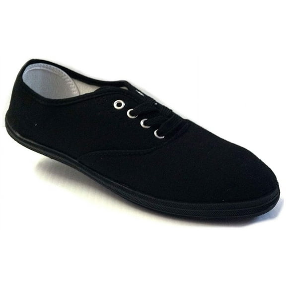 Shoes8teen Womens Canvas Shoes Lace up Sneakers 324 Black/Black 9