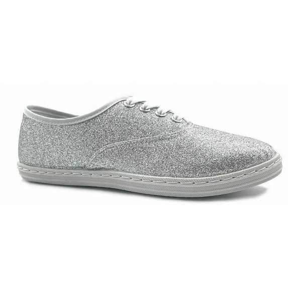 Shoes8teen Womens Canvas Shoes Lace up Sneakers 324silverglt7