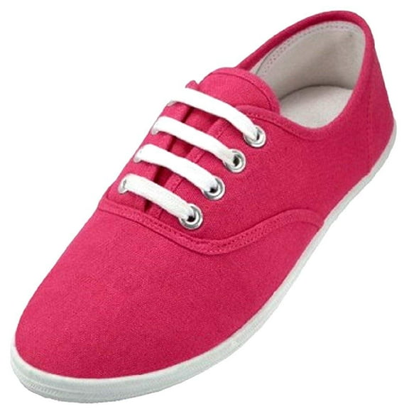 Shoes8teen Womens Canvas Shoes Lace up Sneakers 324 Neon Fushia 9