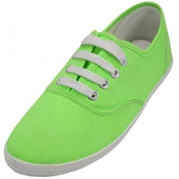 Shoes8teen Womens Canvas Shoes Lace up Sneakers 324 Neon Green 9