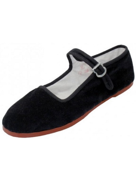 Womens Cotton China Doll Mary Jane Shoes Ballerina Ballet Flats (9, 118 Black Micro Suede)