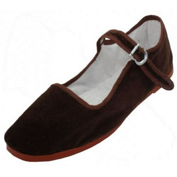 Shoes8teen Womens Cotton China Doll Mary Jane Shoes (9, 118 Brown Micro)