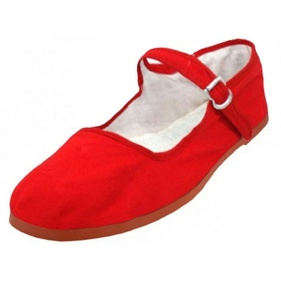 Shoes8teen Womens Cotton China Doll Mary Jane Shoes Ballerina Ballet Flats 114 Red 8.5