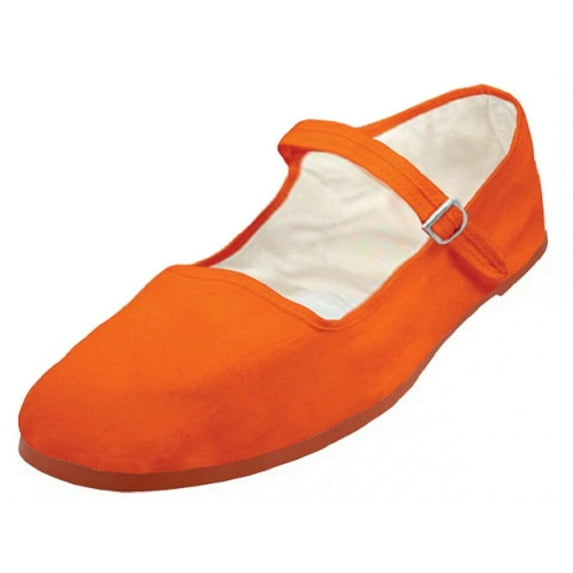 Shoes8teen Womens Cotton China Doll Mary Jane Shoes Ballerina Ballet Flats 114 orange 7.5