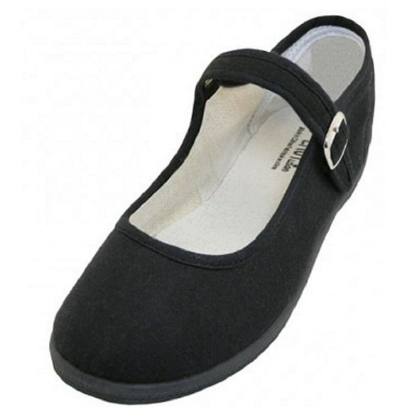 Shoes8teen Womens Cotton China Doll Mary Jane Shoes Ballerina Ballet Flats 115 Black 6.5