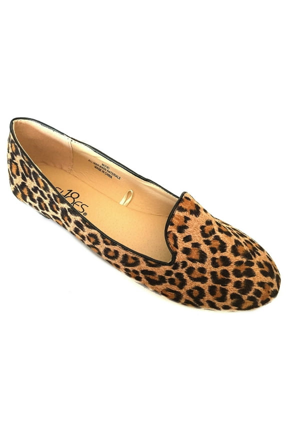 Womens Faux Suede Loafer Smoking Shoes Flats 4024 Leopard 7/8