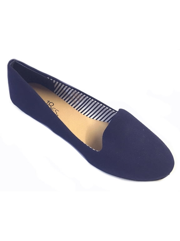 Womens Faux Suede Loafer Smoking Shoes Flats 4024 Navy 7/8