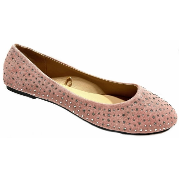 Shoes8teen Womens Faux Suede Rhinestone Ballerina Ballet Flats 4021 pink 11