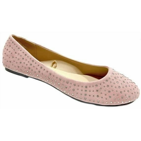 Shoes8teen Womens Faux Suede Rhinestone Ballerina Ballet Flats