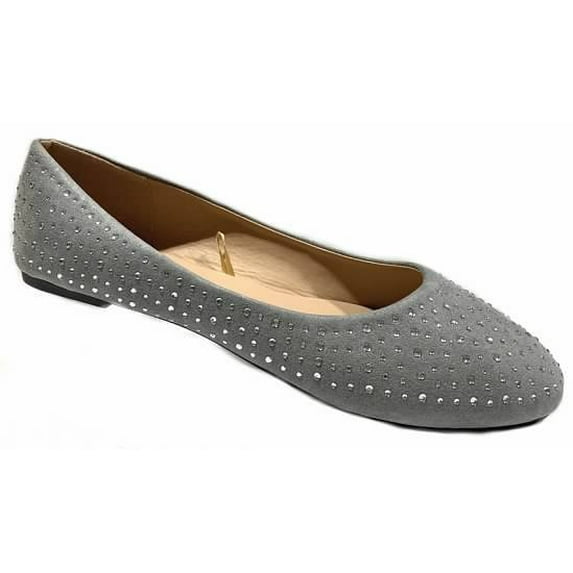 Shoes8teen Womens Faux Suede Rhinestone Ballerina Ballet Flats