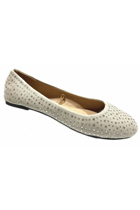 Womens Faux Suede Rhinestone Ballerina Ballet Flats (9/10, 4021 Nude)