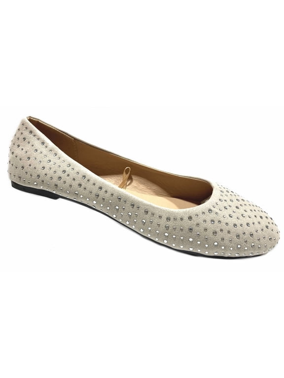 Womens Faux Suede Rhinestone Ballerina Ballet Flats (9/10, 4021 Nude)