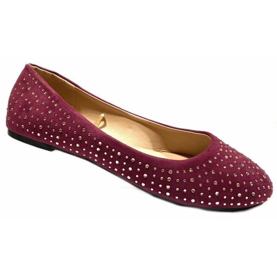 Shoes8teen Womens Faux Suede Rhinestone 4021 Berry 9/10
