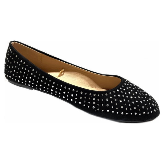 Shoes8teen Womens Faux Suede Rhinestone Ballerina Ballet Flats 4021 Black/Silver 11