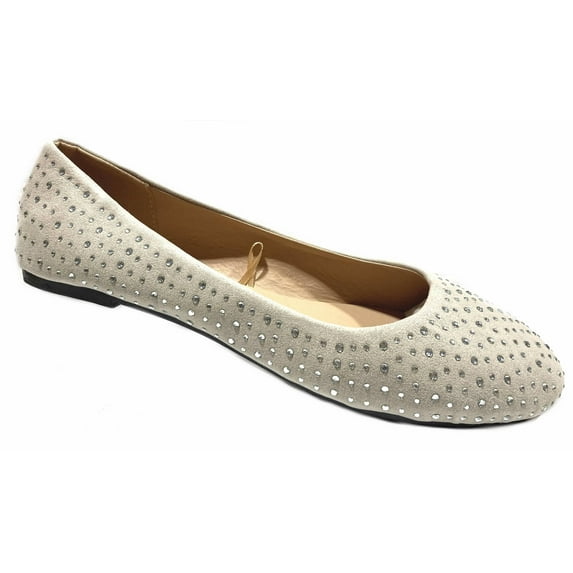 Shoes8teen Womens Faux Suede Rhinestone Ballerina Ballet Flats