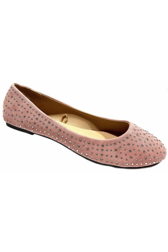 Womens Faux Suede Rhinestone Ballerina Ballet Flats (5/6, 4021 Pink)