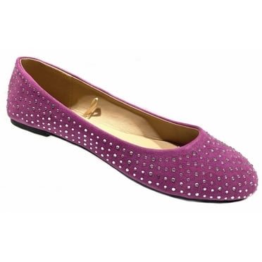 Shoes8teen Womens Faux Suede Rhinestone Ballerina Ballet Flats 4021 Purple 7/8