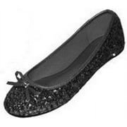 Shoes8teen Womens Sequins Ballerina Ballet Flats Shoes 5/6, Black Sequins 2001