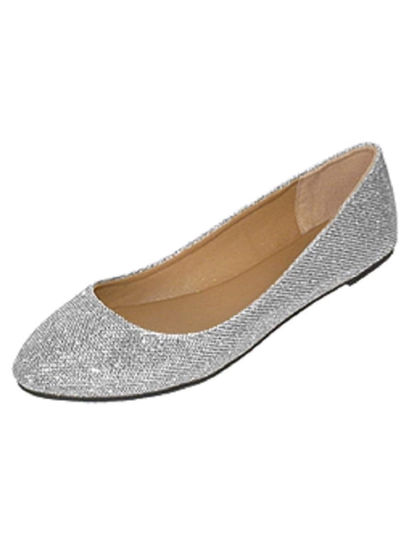 Womens Sequins Ballerina Ballet Flats Shoes 5067 Silver 7/8