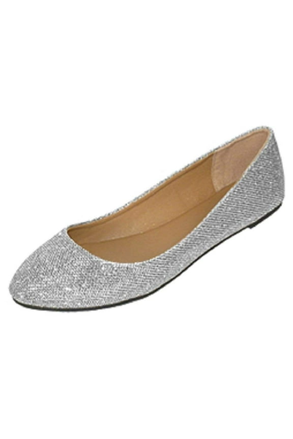 Womens Sequins Ballerina Ballet Flats Shoes 5067 Silver 7/8