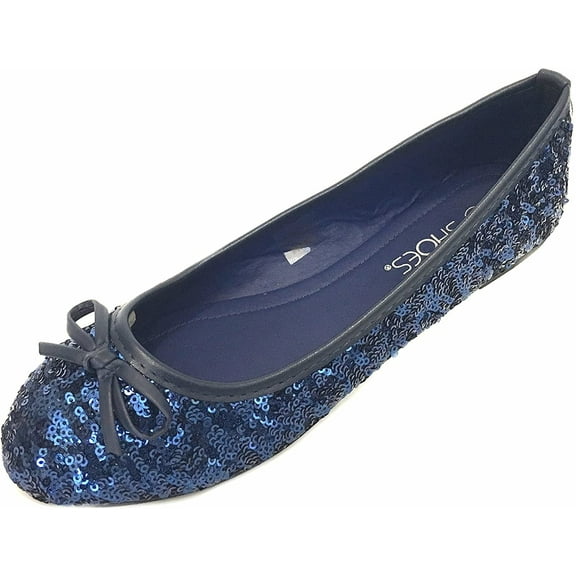 Shoes8teen Womens Sequins Ballerina Ballet Flats Shoes  (7/8, Navy Sequins 2001)