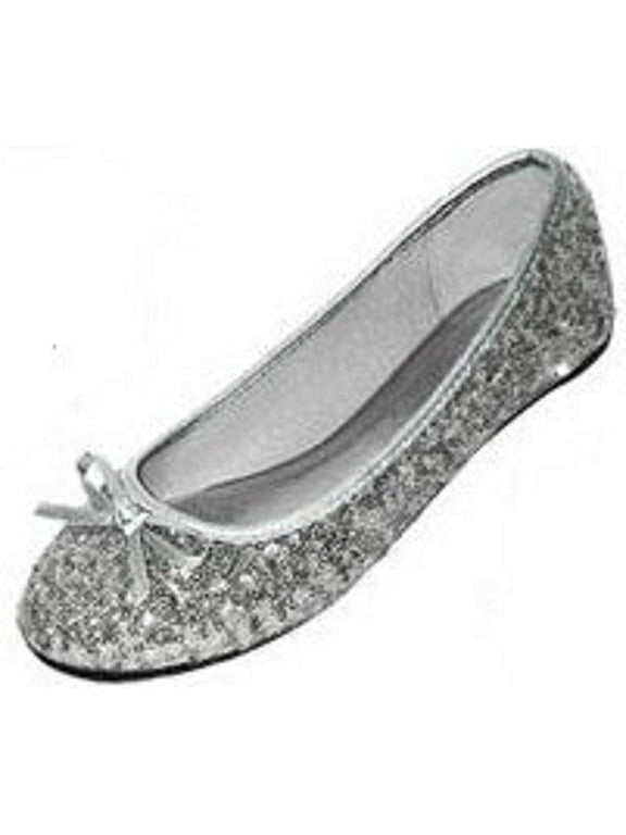 Womens Sequins Ballerina Ballet Flats Shoes (9/10, Silver Sequins 2001)