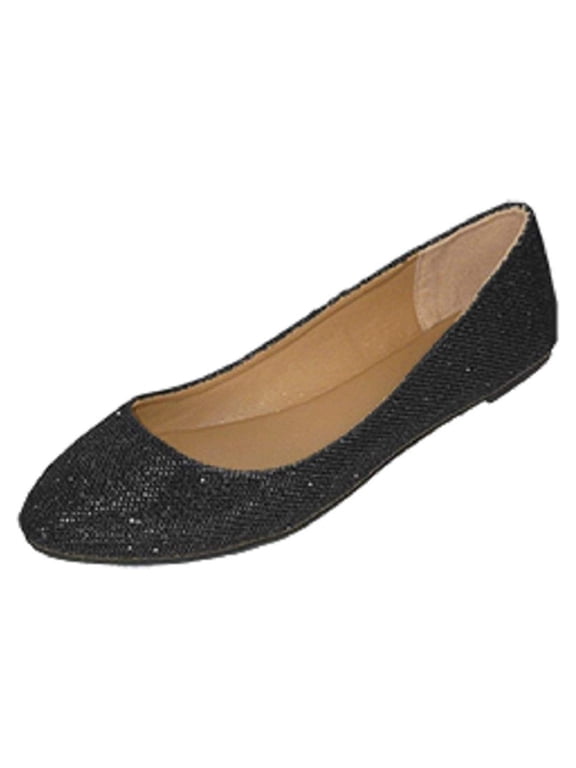 Womens Sequins Ballerina Ballet Flats Shoes 5067 Black 5/6
