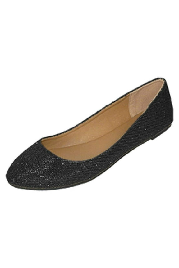 Womens Sequins Ballerina Ballet Flats Shoes 5067 Black 5/6