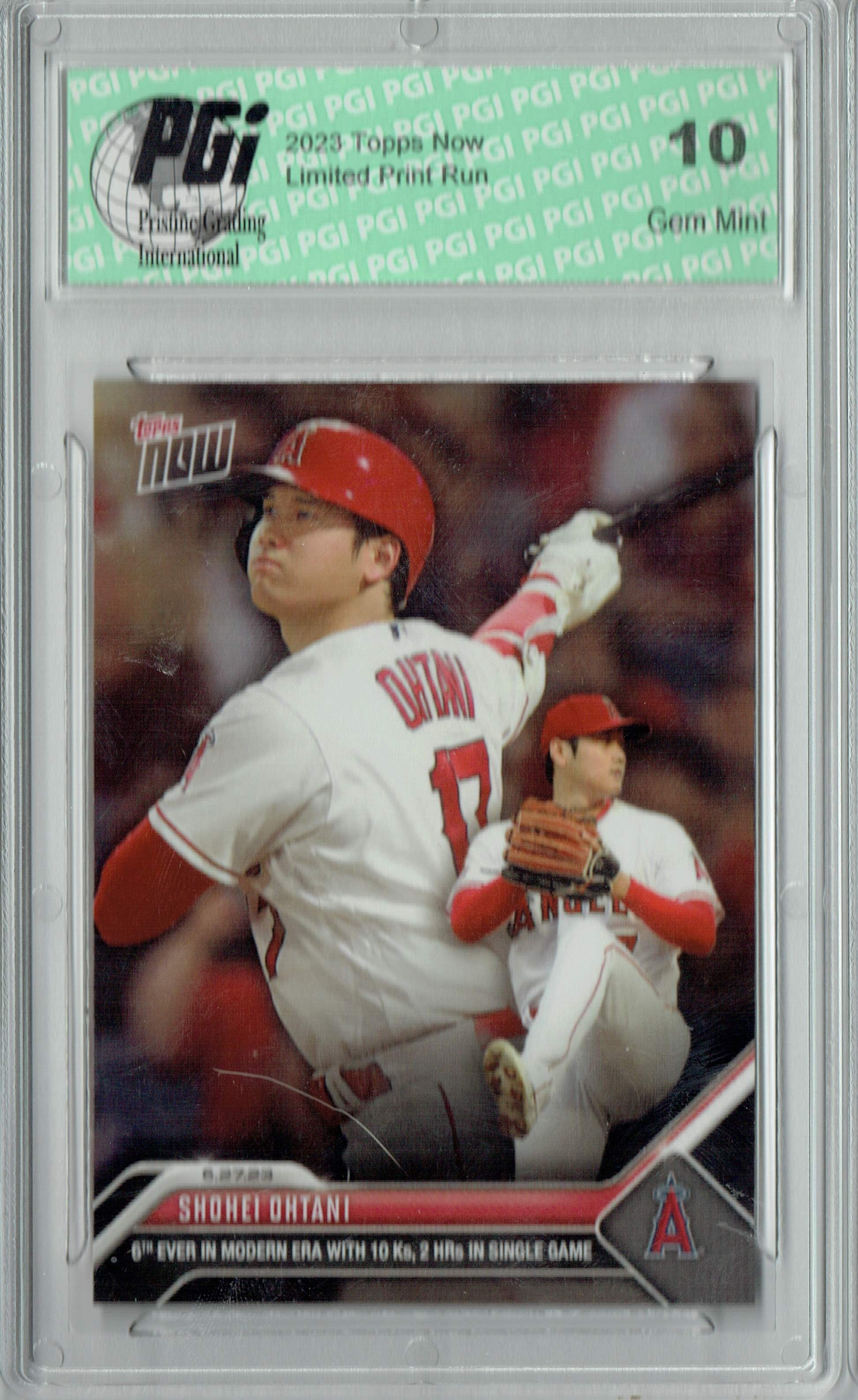 Shohei Ohtani 2023 Topps Now #505 10ks, 2 HRs Trading Card PGI 10 