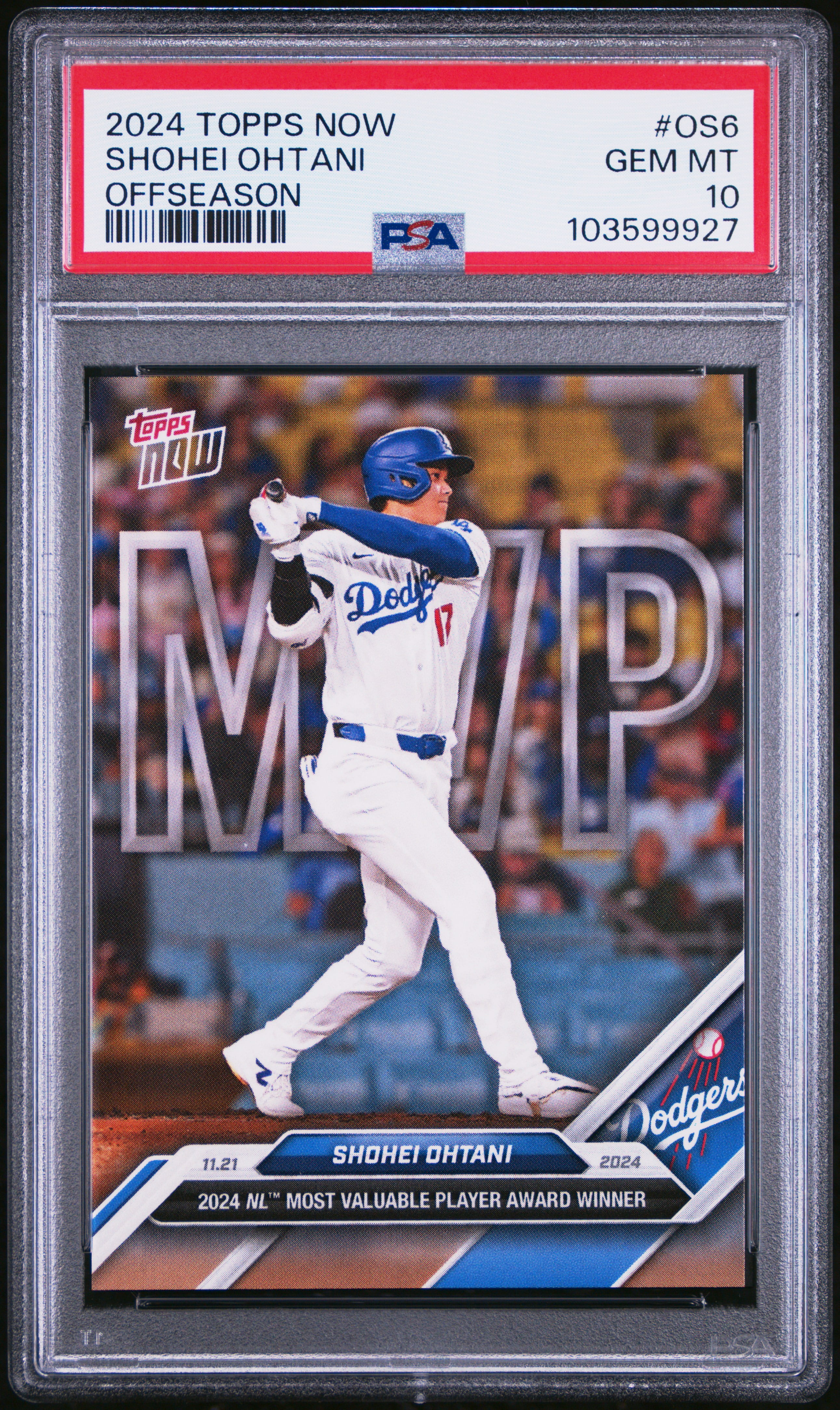 Shohei Ohtani 2024 Topps Now NL MVP Offseason #OS6 PSA 10 Gem Mint