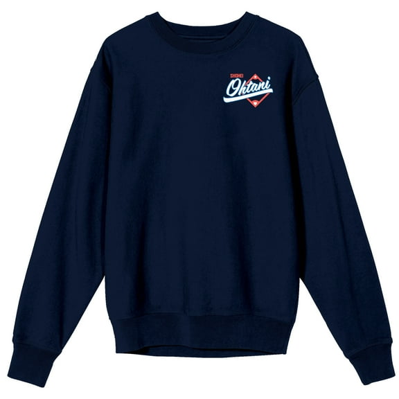 Shohei Ohtani Baseball Sports Number 17 Adult Navy Blue Crew Neck Long Sleeve Sweatshirt-Medium