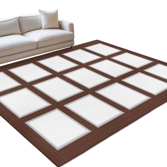 Shoji Screen Area Rugs 8x10ft Japanese Style Dark Brown Wood Texture Floor Rug Non Slip Low Pile Ultra Soft Throw Carpet for Entryway Indoor Entrance Kitchen Bathroom